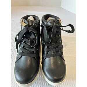 Aldo Black Wedge Shoes Sneakers With Gold Zippers Kids Size 13c EUC!
